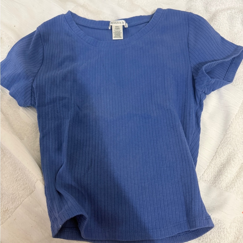 Bozzolo Short Sleeve Ribbed Tee in Cobalt Blue